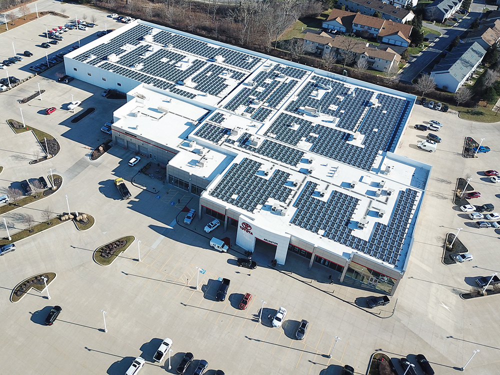 641 kW commercial solar installation Arlington Toyota Palatine Illinois rooftop